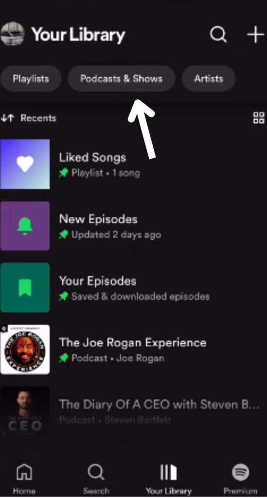 how to open shows and podcasts on spotify
