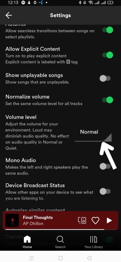 volume level in spotify android