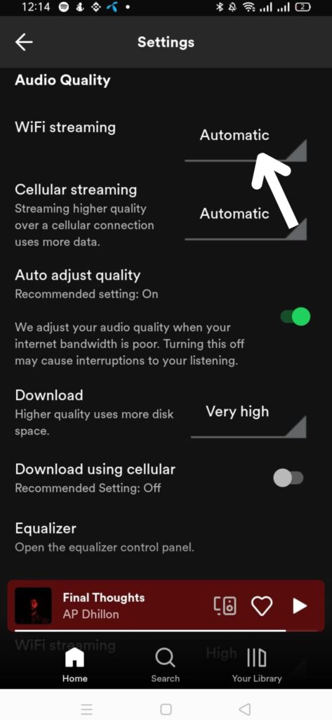 streaming quality on spotify android