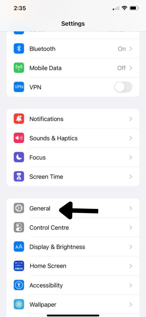 general settings on iphone