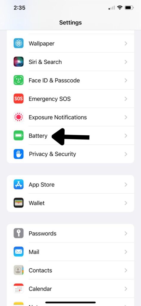 battery settings on iphone
