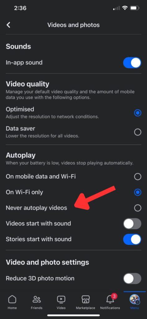 facebook autoplay option
