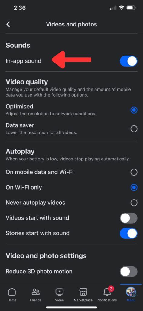 facebook in app audio
