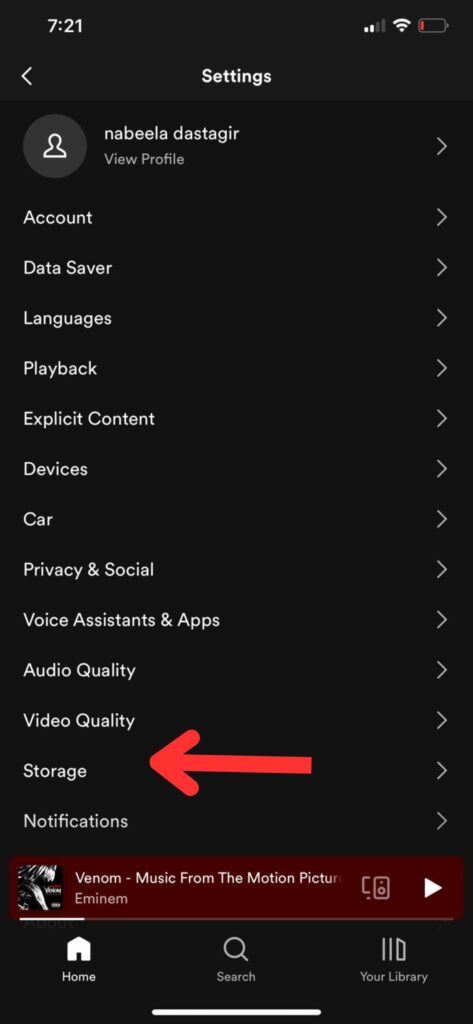 spotify storage section